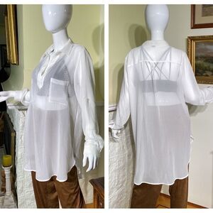 Holt Renfrew White Light Crepe Tunic Shirt